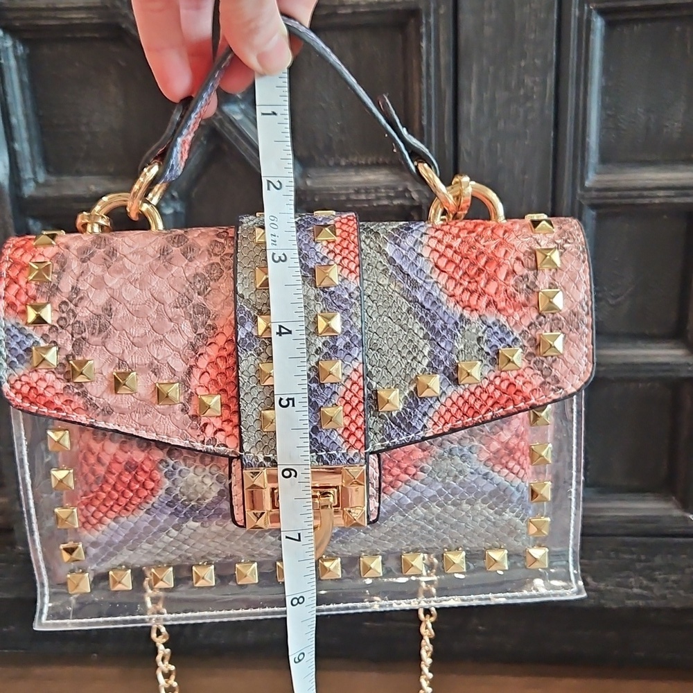 NWOT Studded Snakeskin Women's Bag + Pouch Set - Picture 16 of 16